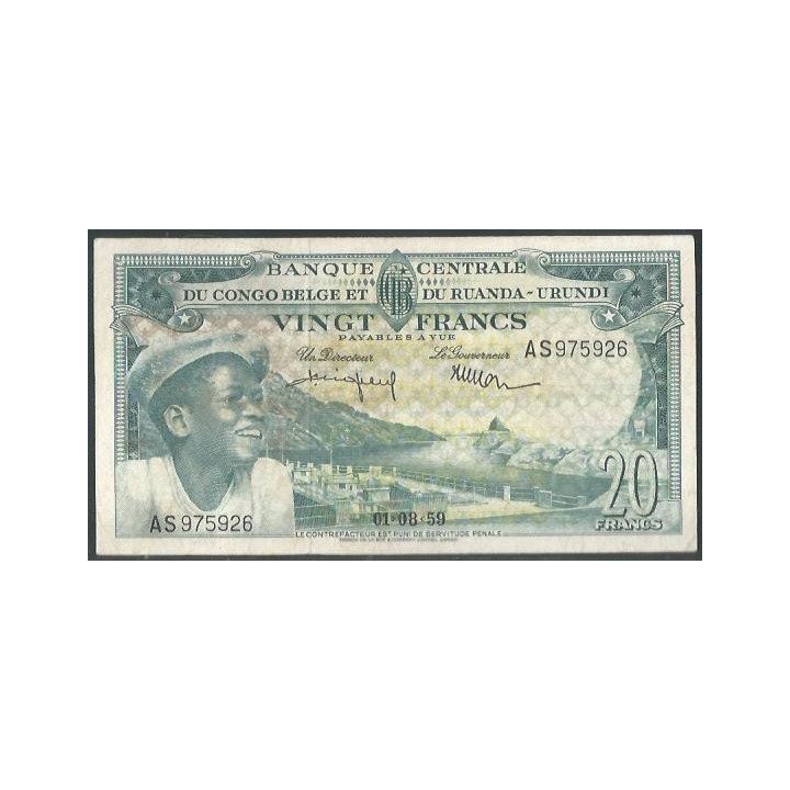 Congo Belga Ruanda Urundi 20 Francs 1 Ago 1959 P31