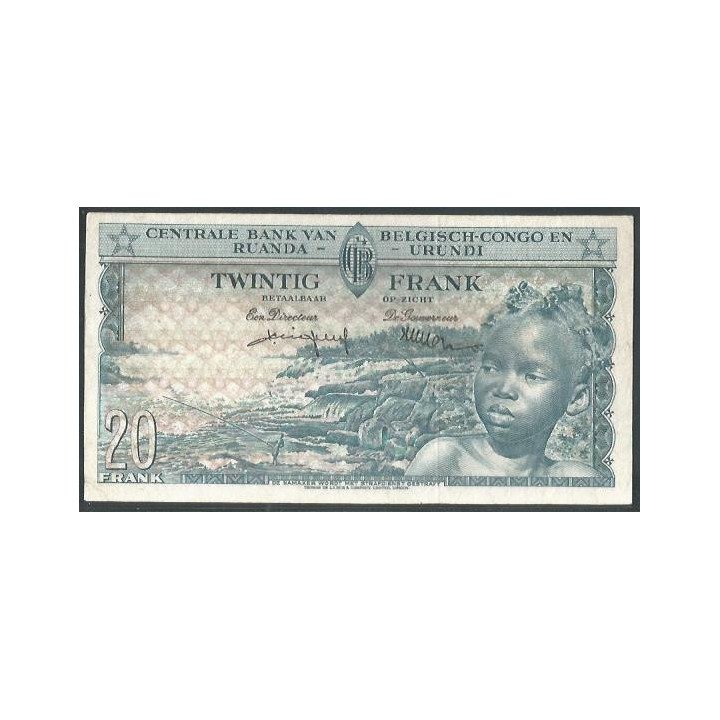 Congo Belga Ruanda Urundi 20 Francs 1 Ago 1959 P31 reverso
