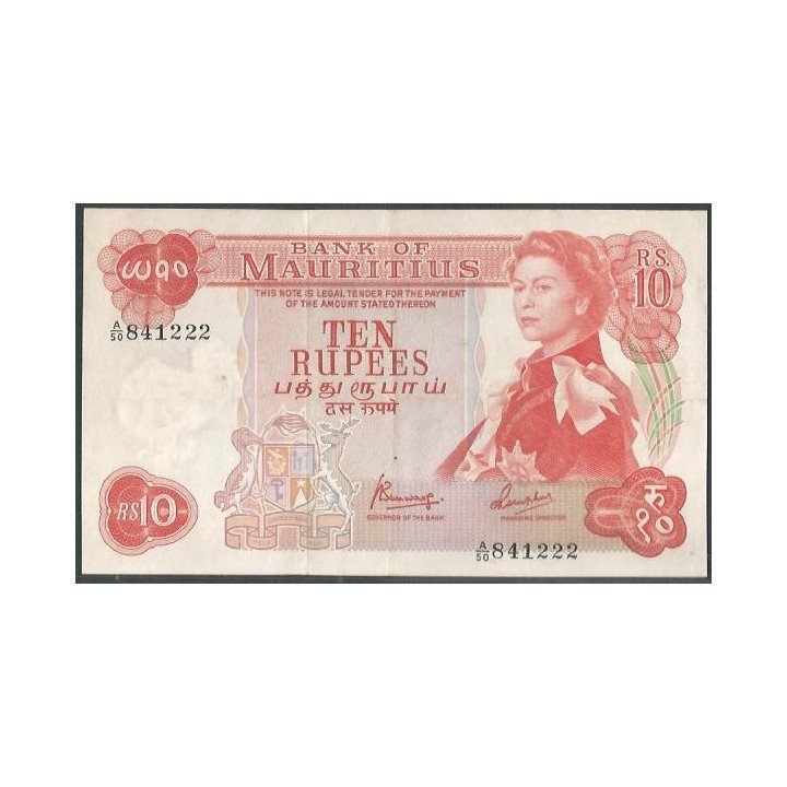 Mauricio 10 Rupias ND1967 Firma 4 P31c