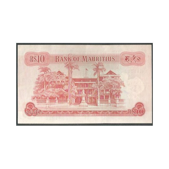 Mauricio 10 Rupias ND1967 Firma 4 P31c reverso