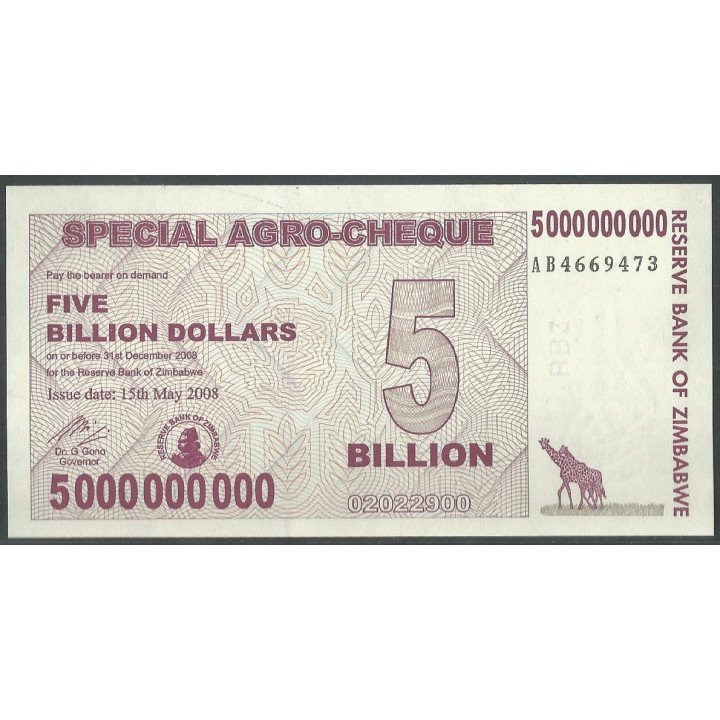 Zimbabwe 5.000.000.000 Dollars 15 May 2008 P61