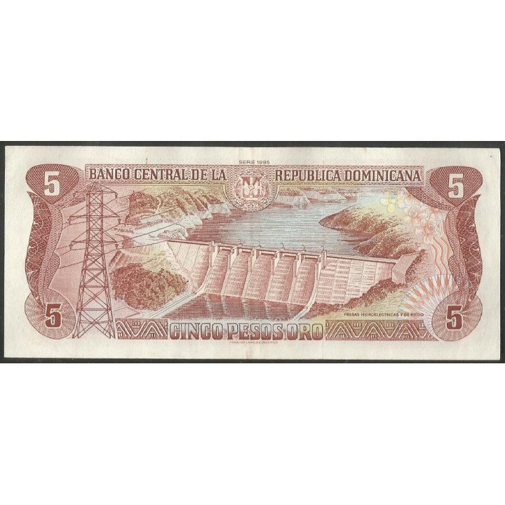 Rep. Dominicana 5 Pesos 1995 P147a reverso