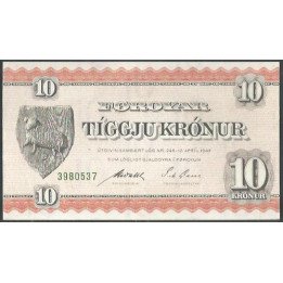 Islas Faroe 10 Kronur L1949 (54) P15c