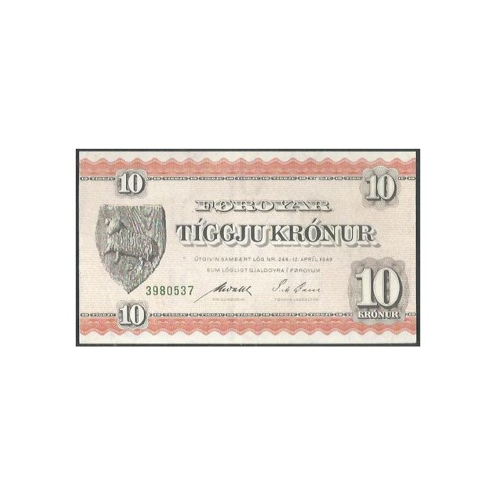 Islas Faroe 10 Kronur L1949 (54) P15c