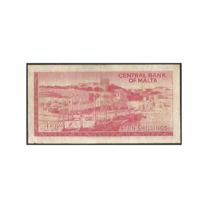 Malta 10 Shillings L1967 (68) P28a reverso