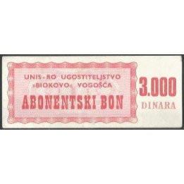 Yugoeslavia - Unis Rougostikeljstvo 3.000 Dinara ND