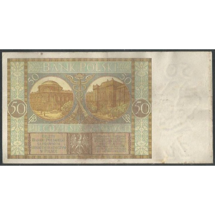 Polonia 50 Zlotych 1 Sep 1929 P71 reverso