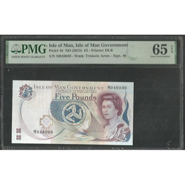 Isla de Man 5 Pounds ND2015 Firma M. Couch P48 reverso