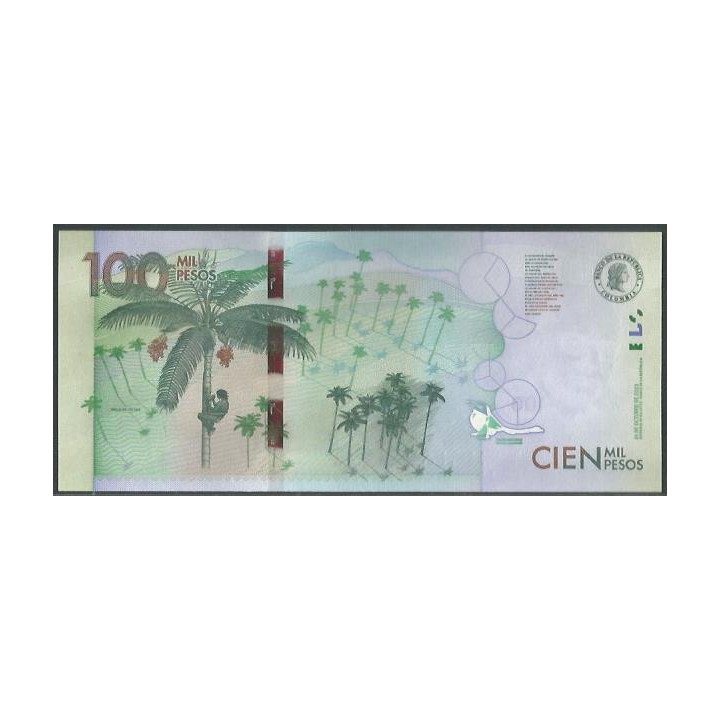 Billete de 100.000 Pesos 24 Oct 2023 Serie AK BGWNF100-10 reverso