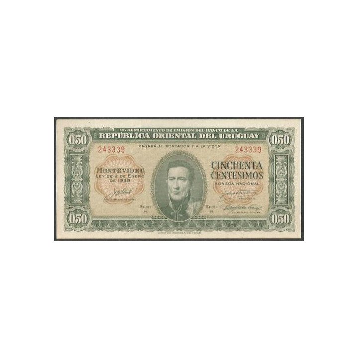 Uruguay 50 Centesimos L1939 Serie H P34