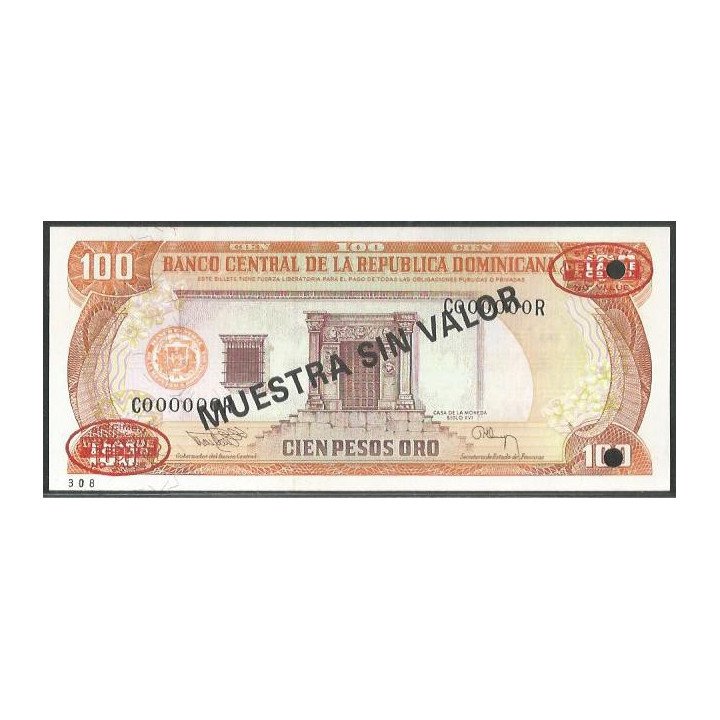 Rep. Dominicana 100 Pesos 1994 "Muestra sin valor" P136s2