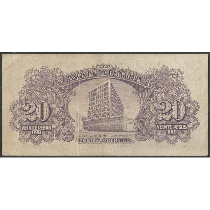 Billete de 20 Pesos 1 ene 1953 BGW218 reverso
