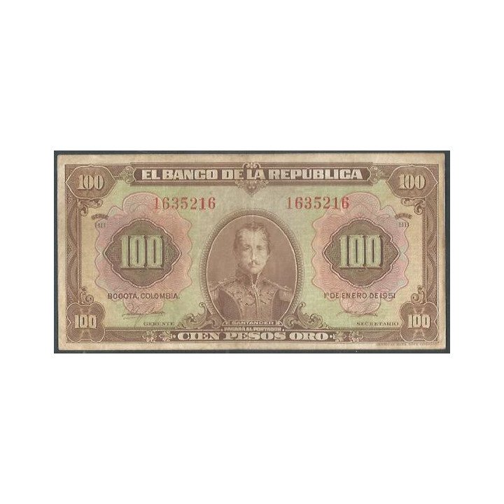 Billete de 100 Pesos 1 Ene 1951 7 Dig BGW290