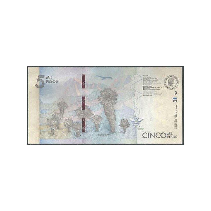 Billete de 5.000 Pesos 26 Jul 2022 Serie BA BGWNF5- reverso