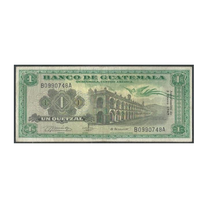 Guatemala 1 Quetzal 3 Ene 1969 P52f
