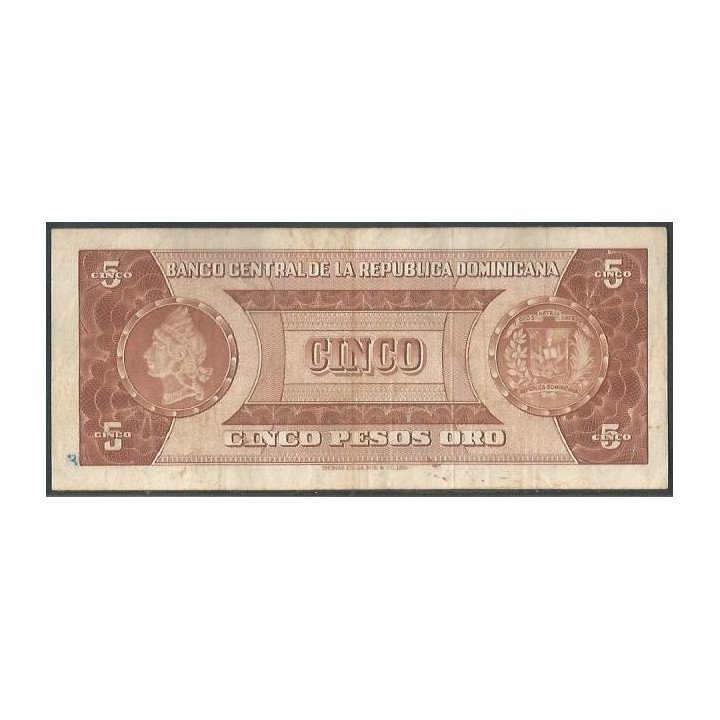 Rep. Dominicana 5 Pesos ND1974 P100a reverso