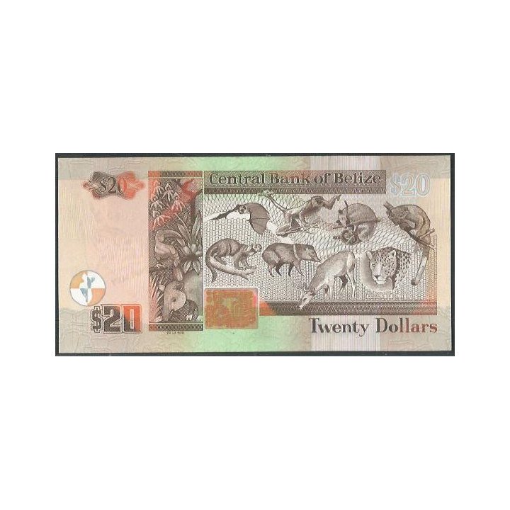 Belize 20 Dollars 1 Sep 2022 P69h reverso