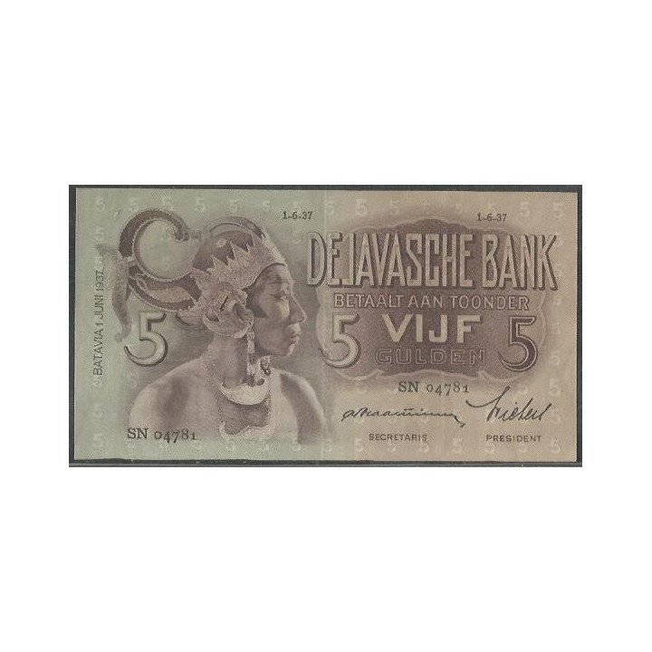 Indias Holandesas 5 Gulden 1 Jun 1937 P78b