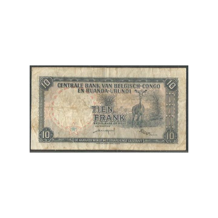 Congo Belga Ruanda Urundi 10 Francs 1 Abr 1958 P30b reverso