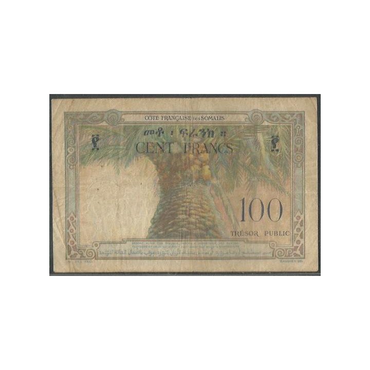 Costa Somali Francesa 100 Francs ND1952 P26 reverso