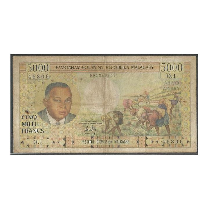 Madagascar 5.000 Francs ND1966 P60a