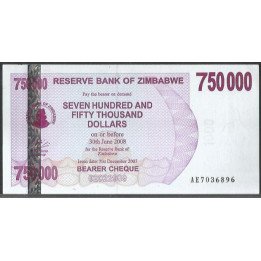 Zimbabwe 750.000 Dollars 31 Dic 2007 P52