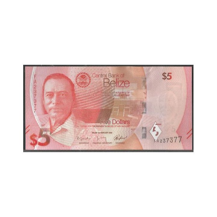 Belize 5 Dollars 1 Feb 2025 P74a