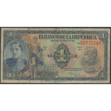 Billete de 1 peso 7 ago 1947 D BGW037