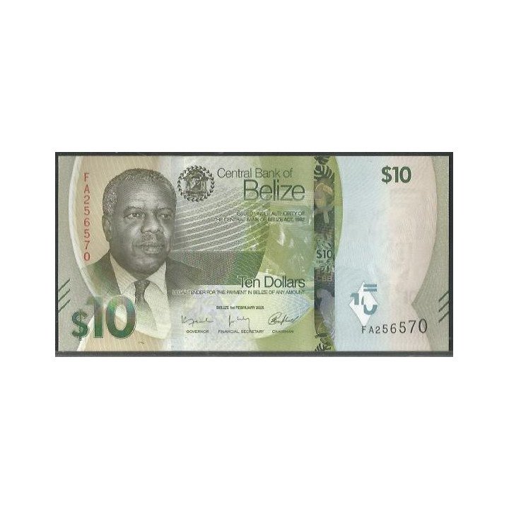 Belize 10 Dollars 1 Feb 2025 P75a