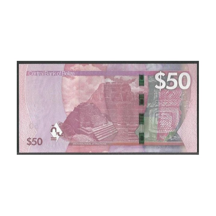 Belize 50 Dollars 1 Feb 2025 P77a reverso