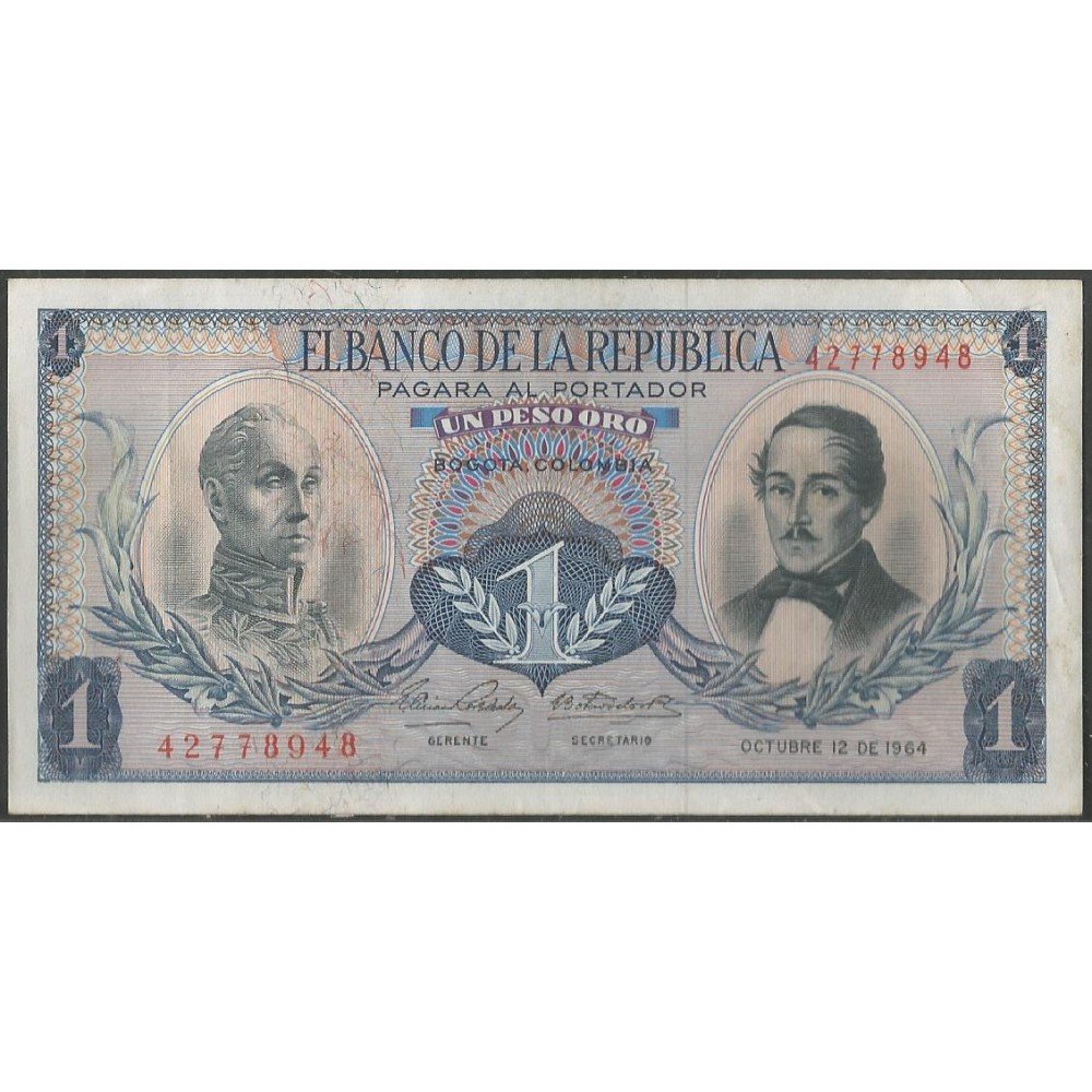 1 Peso Banco De La República Oct 12 1964