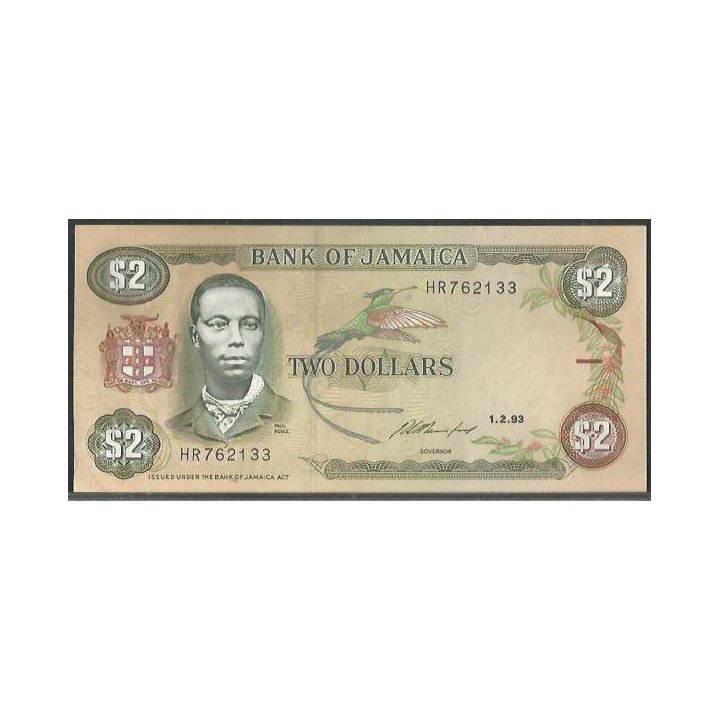 Jamaica 2 Dollars 1 Feb 1993 P69e