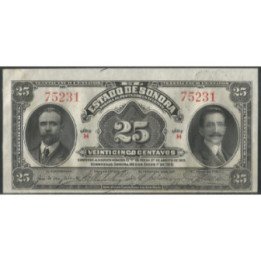 Mexico - El Estado de Sonora 25 Centavos 1 Ene 1915 Serie H Ps1069