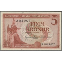 Islandia 5 Kronur 21 Jun 1957 P37a
