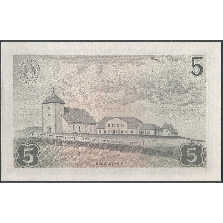 Islandia 5 Kronur 21 Jun 1957 P37a reverso