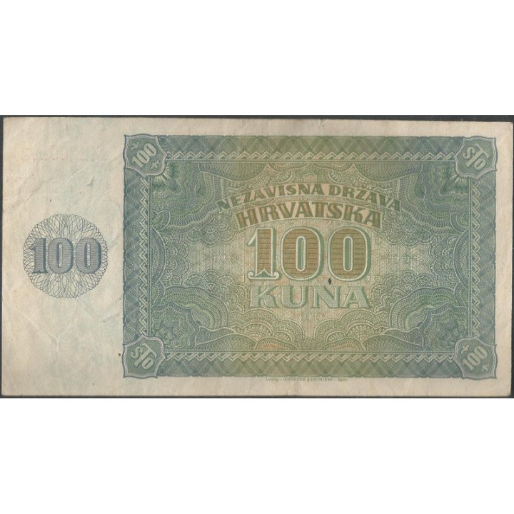 Croacia 100 Kuna 26 May 1941 P2 reverso