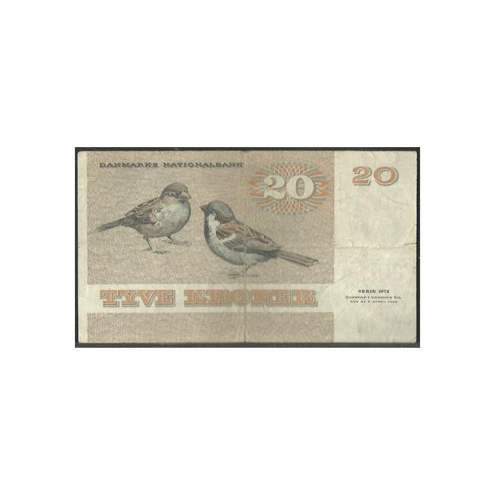 Dinamarca 20 Kroner 1979 P49a reverso