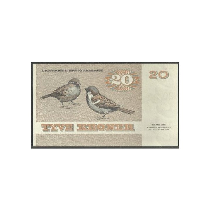 Dinamarca 20 Kroner 1980 P49b reverso