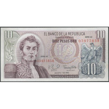 Billete de 10 Pesos 7 ago 1980 serie AZ BGW209