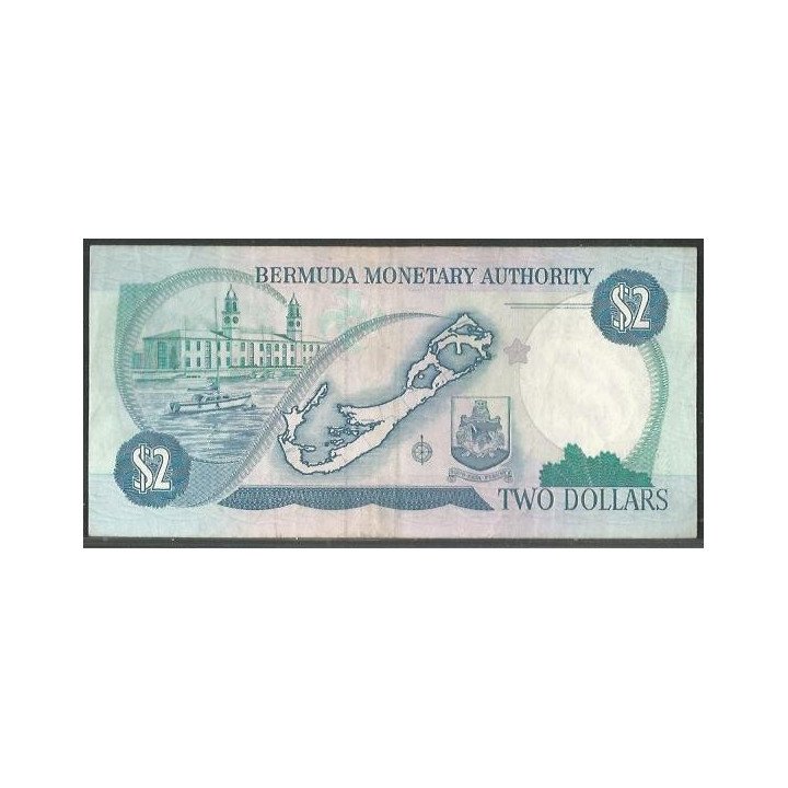 Bermuda 2 Dollars 1 Ago 1989 P34b reverso