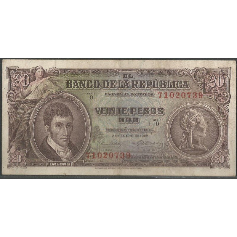 Billete de 20 Pesos 2 ene 1965 BGW222