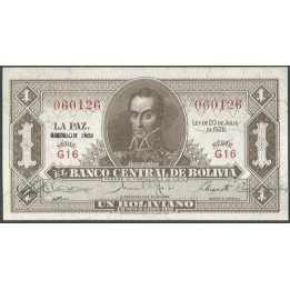 Bolivia 1 Boliviano 1952 Serie G16 P128c