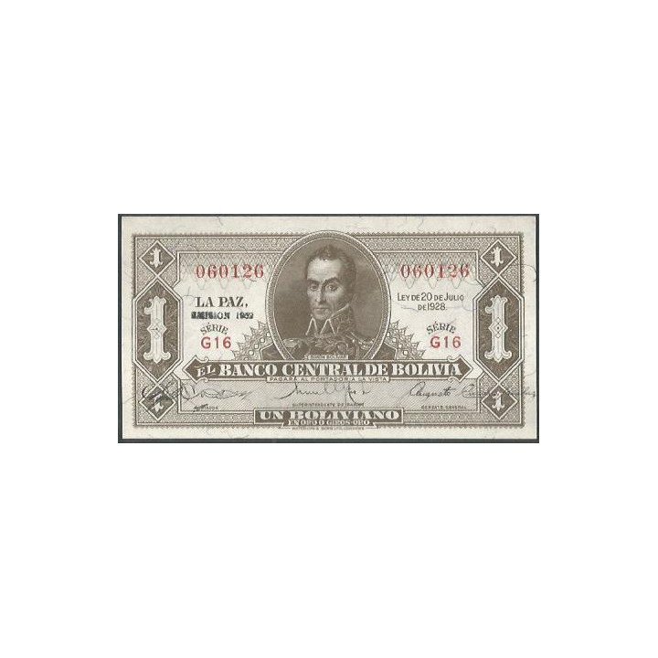 Bolivia 1 Boliviano 1952 Serie G16 P128c