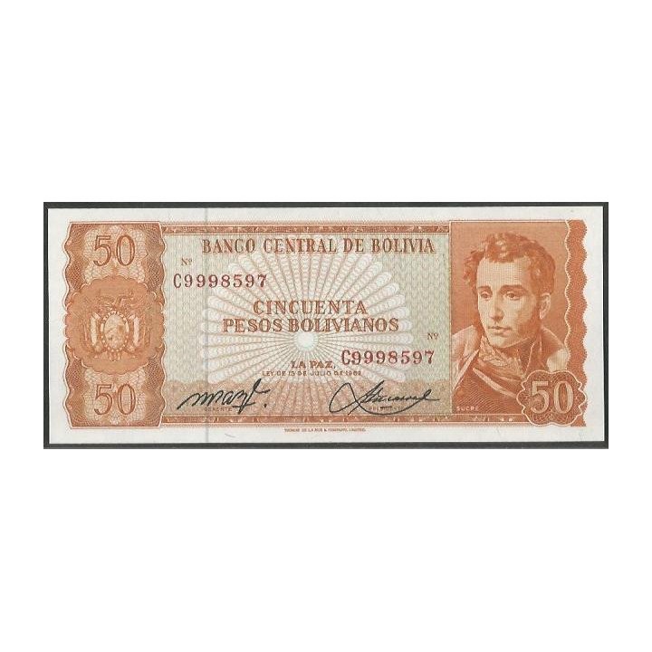 Bolivia 50 Pesos Bolivianos L 13 Jul 1962 Serie C P162a
