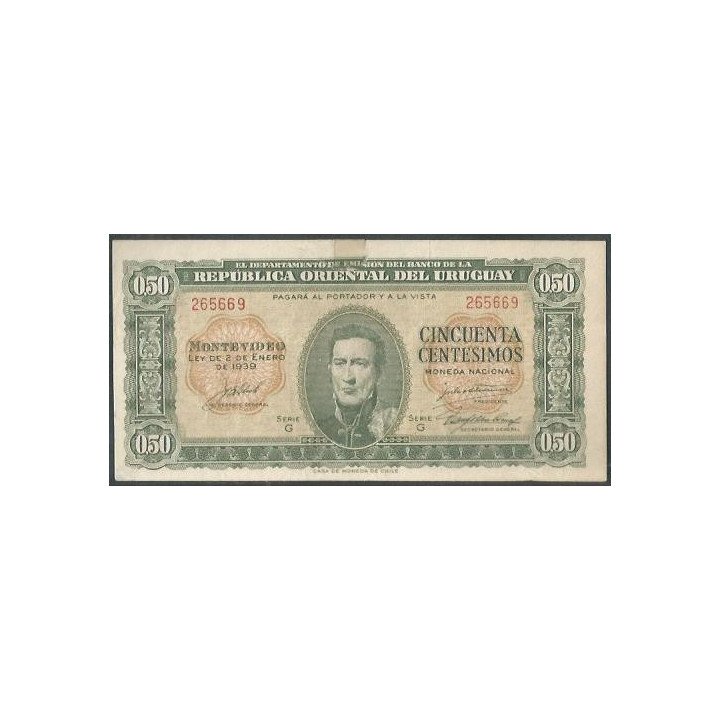 Uruguay 50 Centesimos L1939 Serie G P34