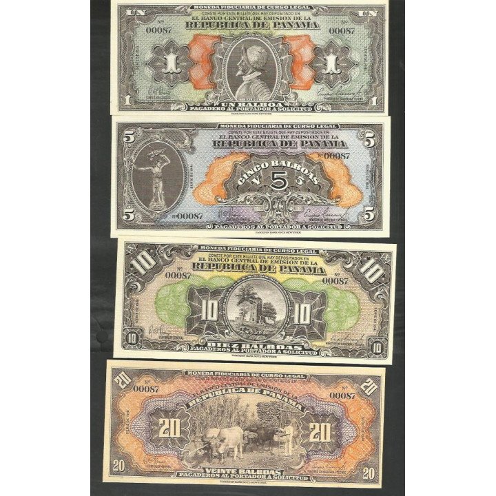 Panama Set Replicas 1- 5 - 10 y 20 Balboas 1941