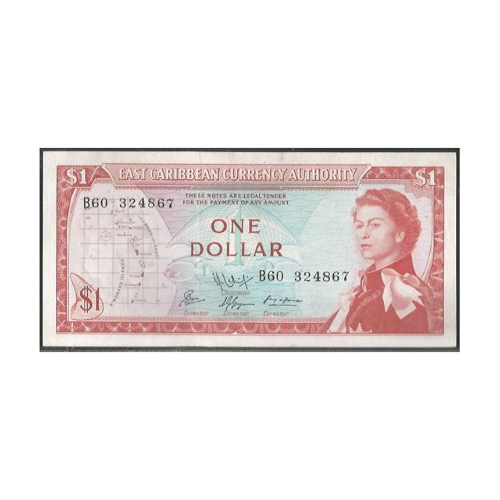 Estados del Caribe Oriental 1 Dollar ND1965 Firma 9 P13f