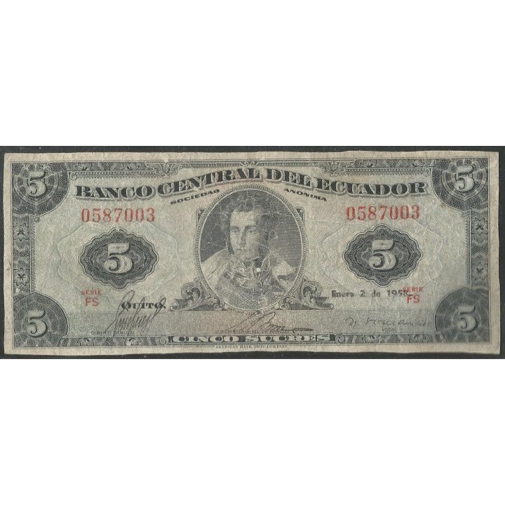 Ecuador 5 Sucres 2 Ene 1958 FS P100b