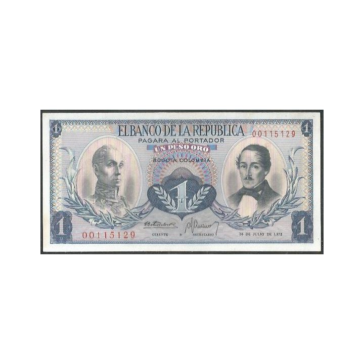 Colombia 1 Peso 20 Jul 1972 Reposicion "R" Pequeña BGW075