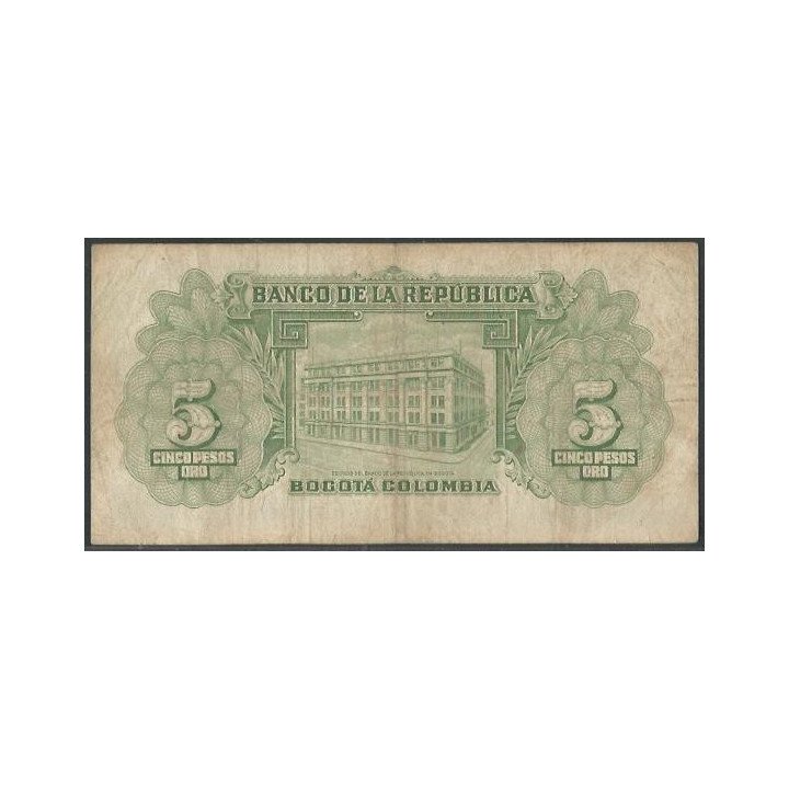 Billete de 5 Pesos 1 Ene 1953 M27022602 BGW124 reverso